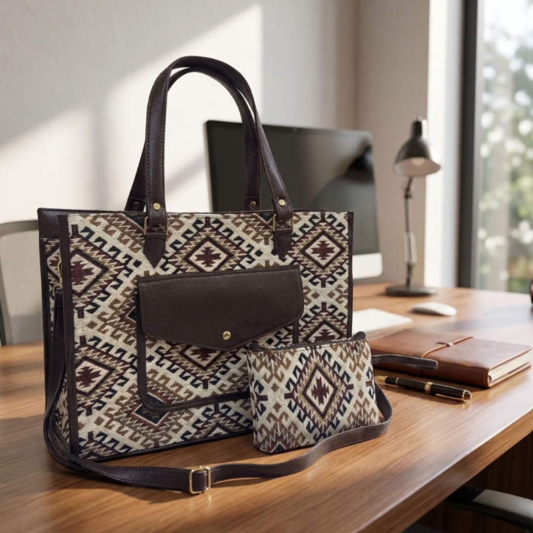 The House of RajPadmini Laptop Tote Bag with Matching Pouch | 16x14 inch