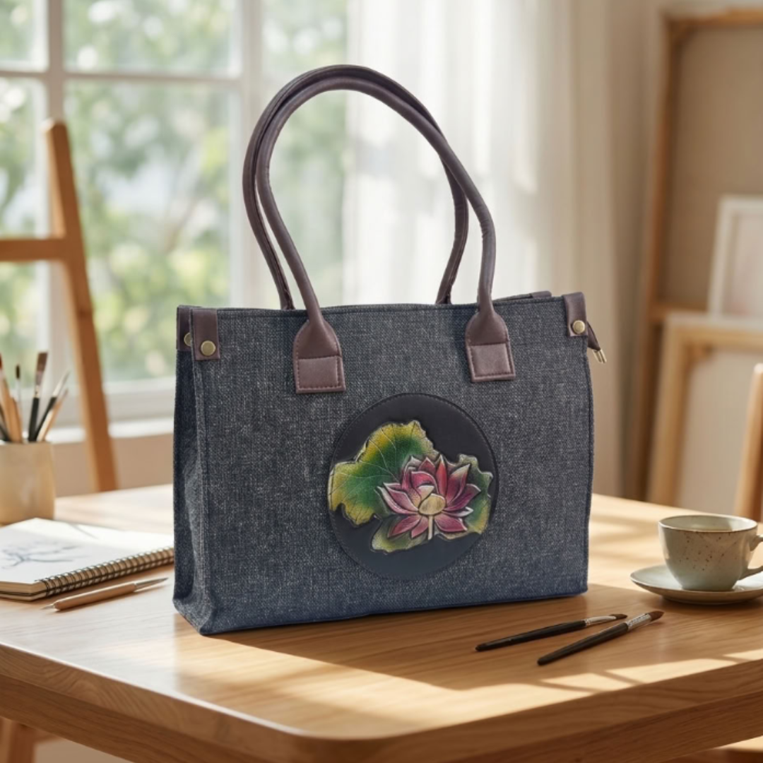 The House of RajPadmini Jute Tote Bag with Medallion Embossed Print