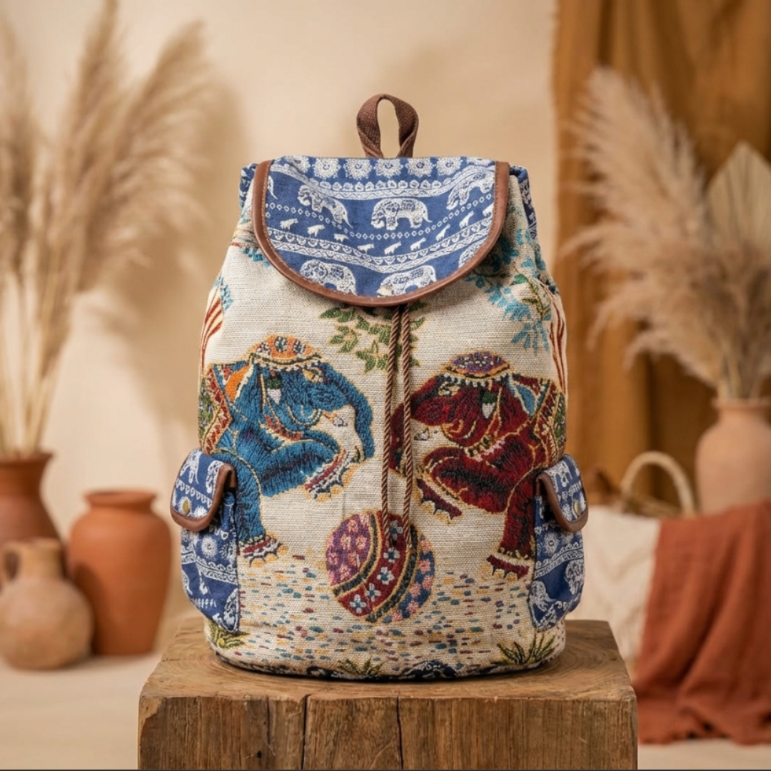 Trekking Paradise Edition: Canvas Elephant Football Print Drawstring Backpack