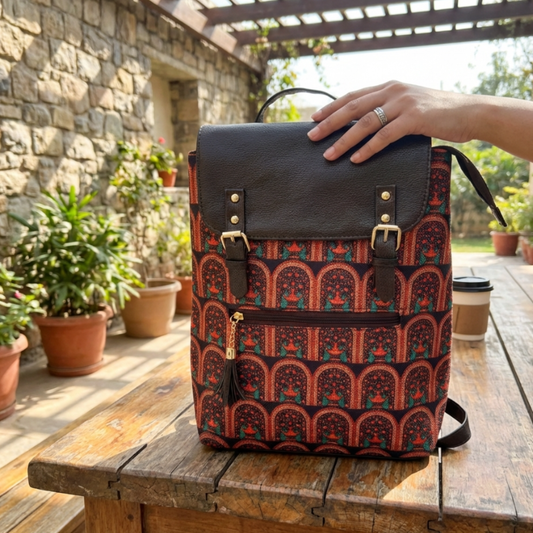 The Heritage Keeper Edition Backpack - Stories in Every Stitch | Rajasthani Arch Canvas Collection