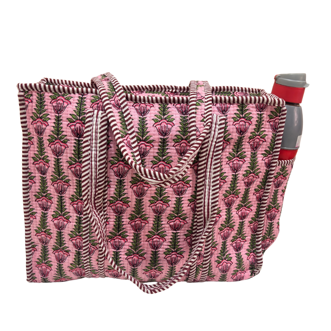 Artisan Quilted Bloom Quilted Cotton Tote - Handcrafted Shopping Companion