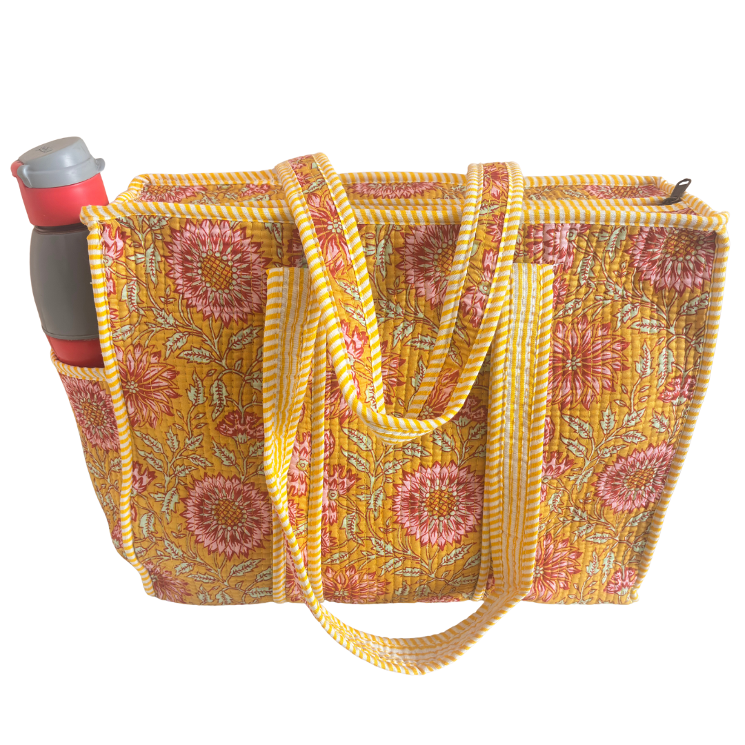 Artisan Quilted Bloom Cotton Tote - Handcrafted Shopping Companion