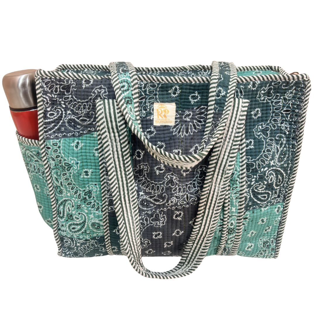 Artisan Quilted Bloom Quilted Cotton Tote - Handcrafted Shopping Companion