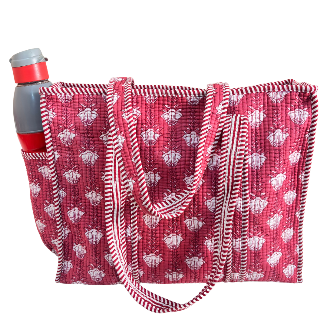 Artisan Quilted Bloom Cotton Tote - Handcrafted Shopping Companion