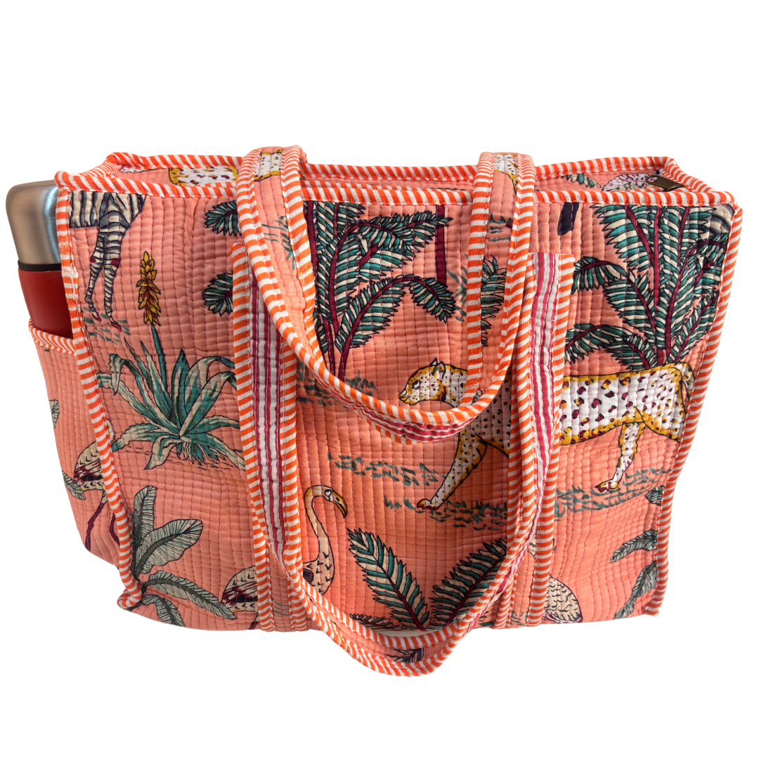 Artisan Quilted Bloom Quilted Cotton Tote - Handcrafted Shopping Companion