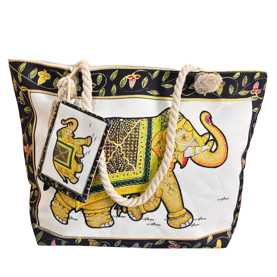 The Beach Party Edition:- Elephant Print Beach Tote Bag with complimentary Pouch