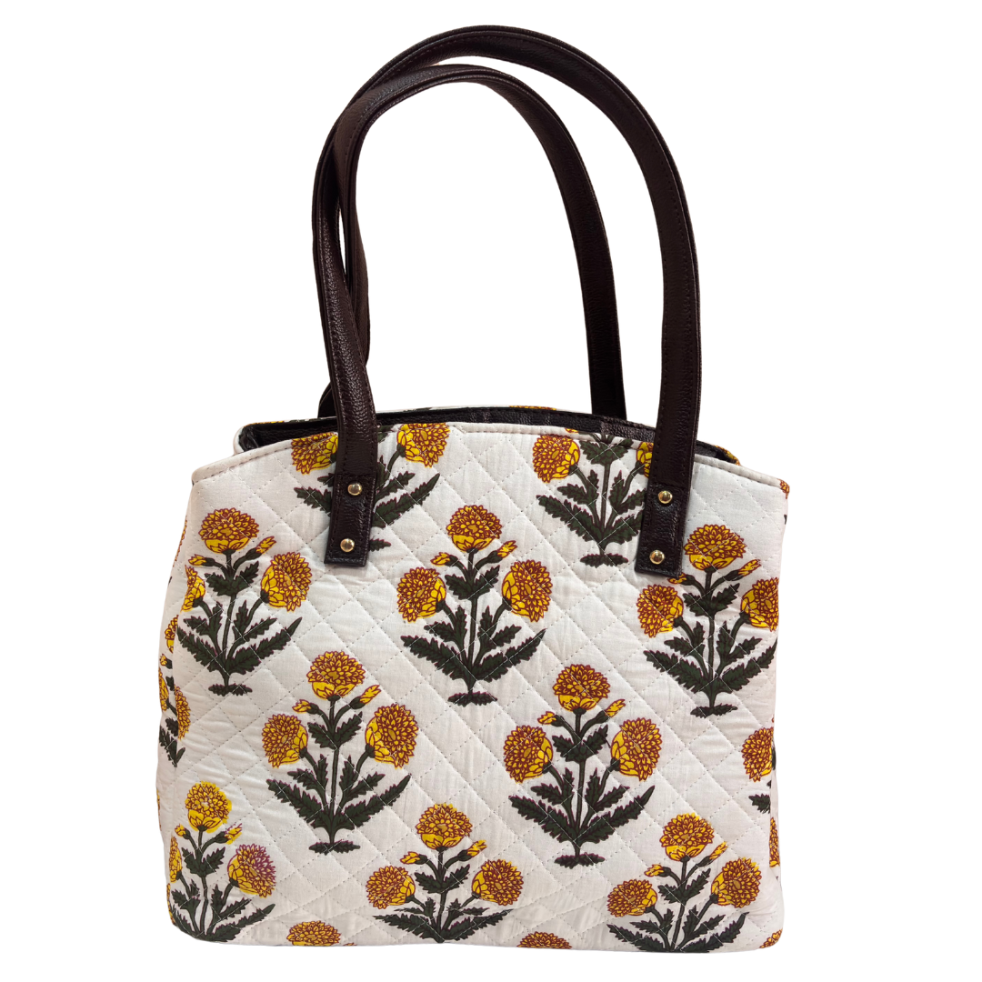 The House of RajPadmini Cross Quilted Cotton Tote Bag with Matching Pouch