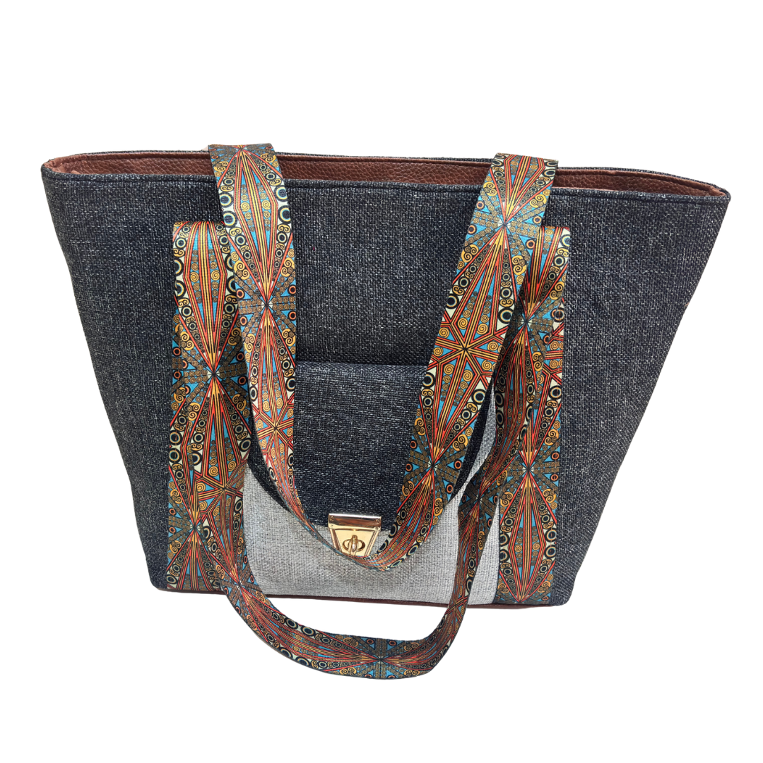 Boardroom Jute Tote Bag for Women | Office Laptop Tote with Faux Leather Trim | Heritage Craft