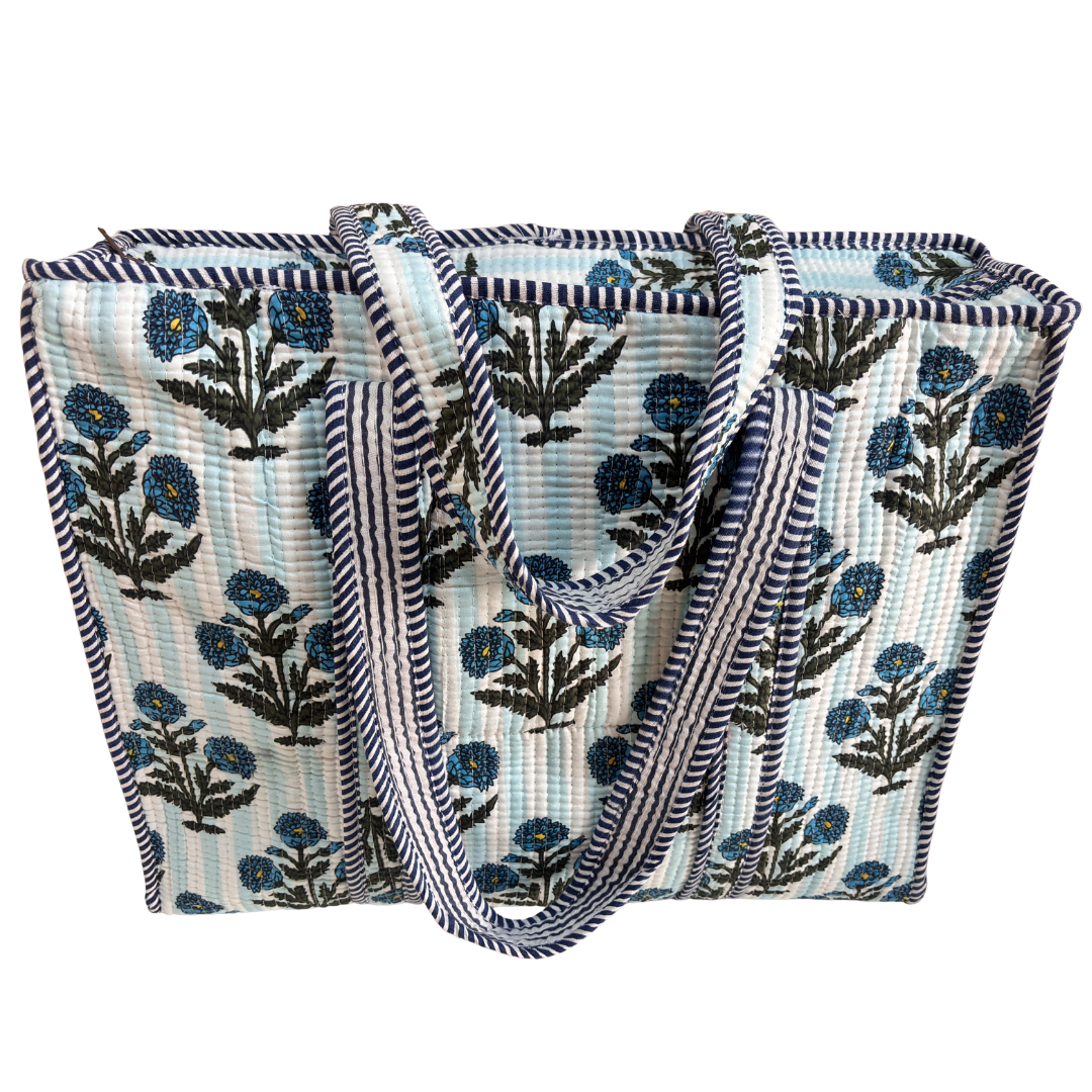 Quilted Cotton Shopping Tote Bag – Block Print, Handcrafted | The House of RajPadmini