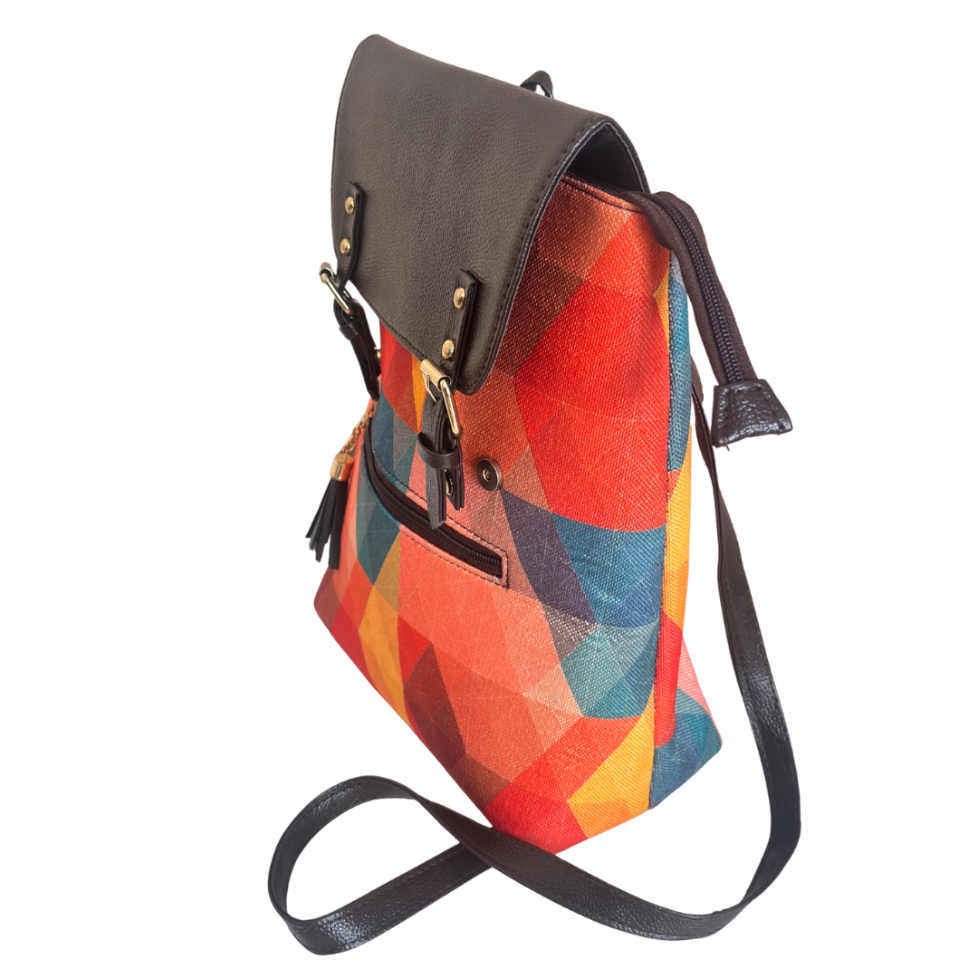 Geometric Sunset Heritage Backpack - Desert Kaleidoscope Collection | Hand-Woven Tribal Pattern