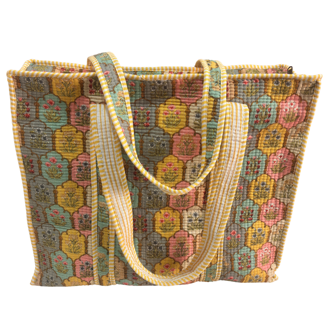 Quilted Cotton Shopping Tote Bag – Block Print, Handcrafted | The House of RajPadmini
