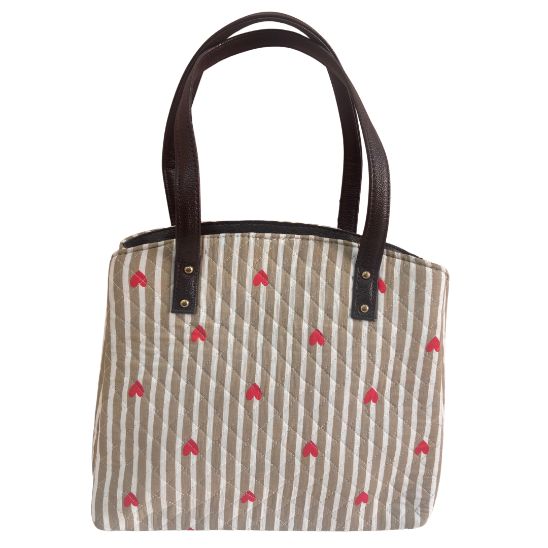 The House of RajPadmini Cross Quilted Cotton Tote Bag with Matching Pouch