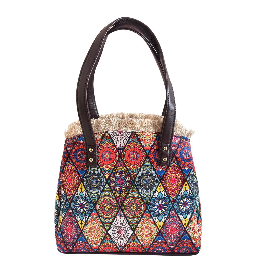 Rajasthani Diamond Print Tote Bag with Complimentary Pouch - The House of RajPadmini