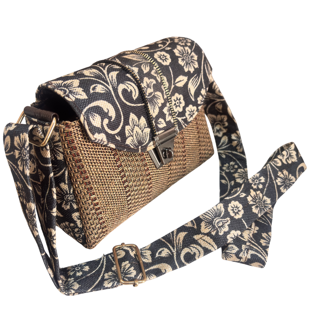 Handcrafted Jute Crossbody Sling Bag for Women — Double Partition Daily Sling with Cotton Lining | The House of RajPadmini