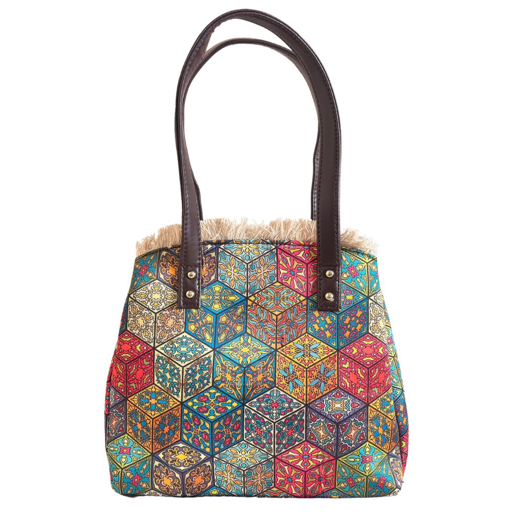 Rajasthani Cube Print Tote Bag with Complimentary Pouch - The House of RajPadmini