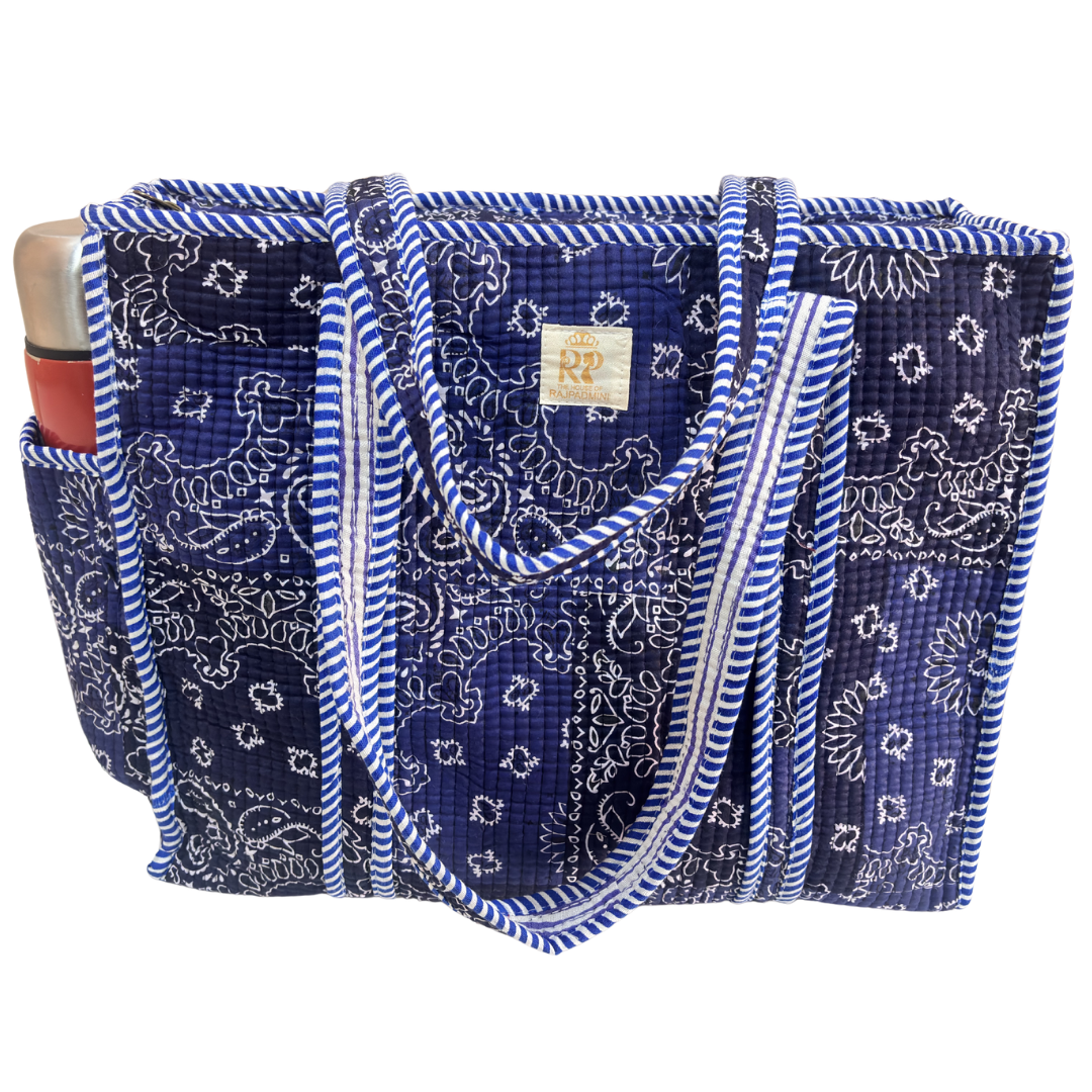 Artisan Quilted Bloom Quilted Cotton Tote - Handcrafted Shopping Companion