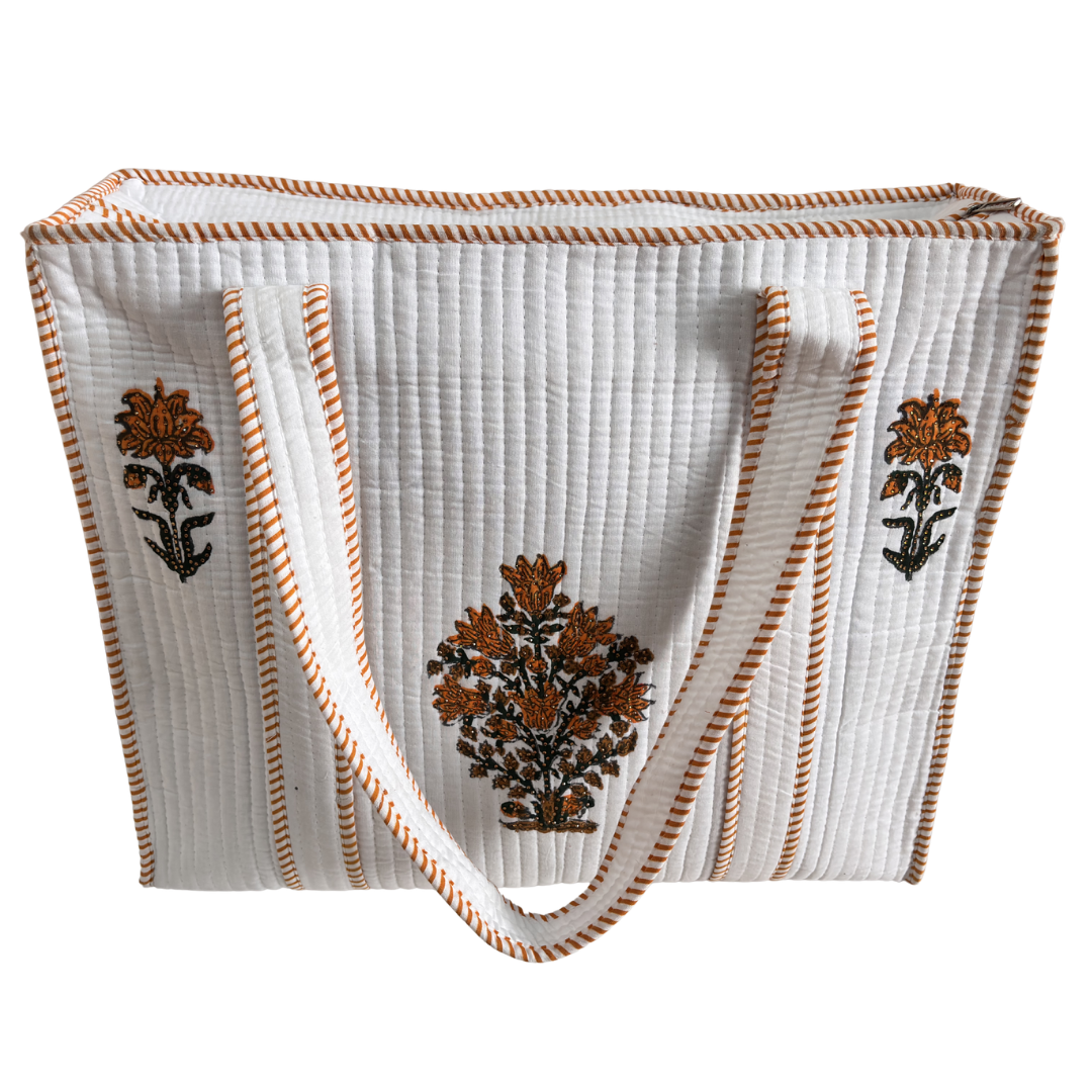 Quilted Cotton Shopping Tote Bag – Block Print, Handcrafted | The House of RajPadmini