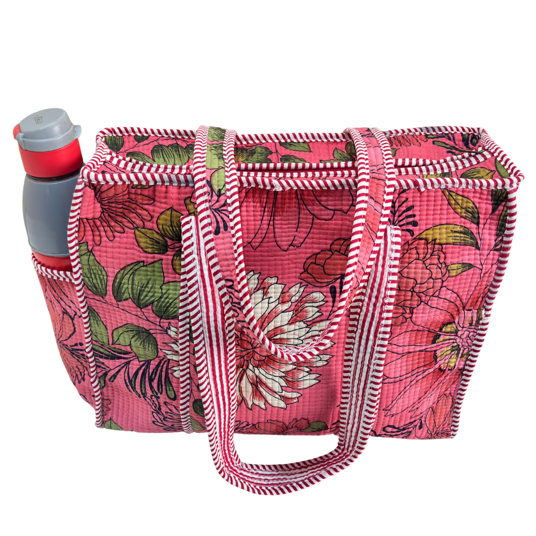 Artisan Quilted Bloom Cotton Tote - Handcrafted Shopping Companion