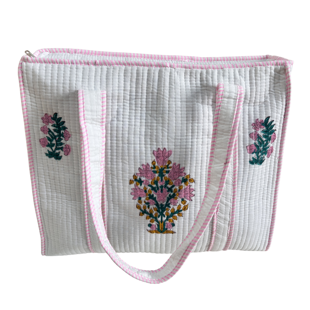 Quilted Cotton Shopping Tote Bag – Block Print, Handcrafted | The House of RajPadmini