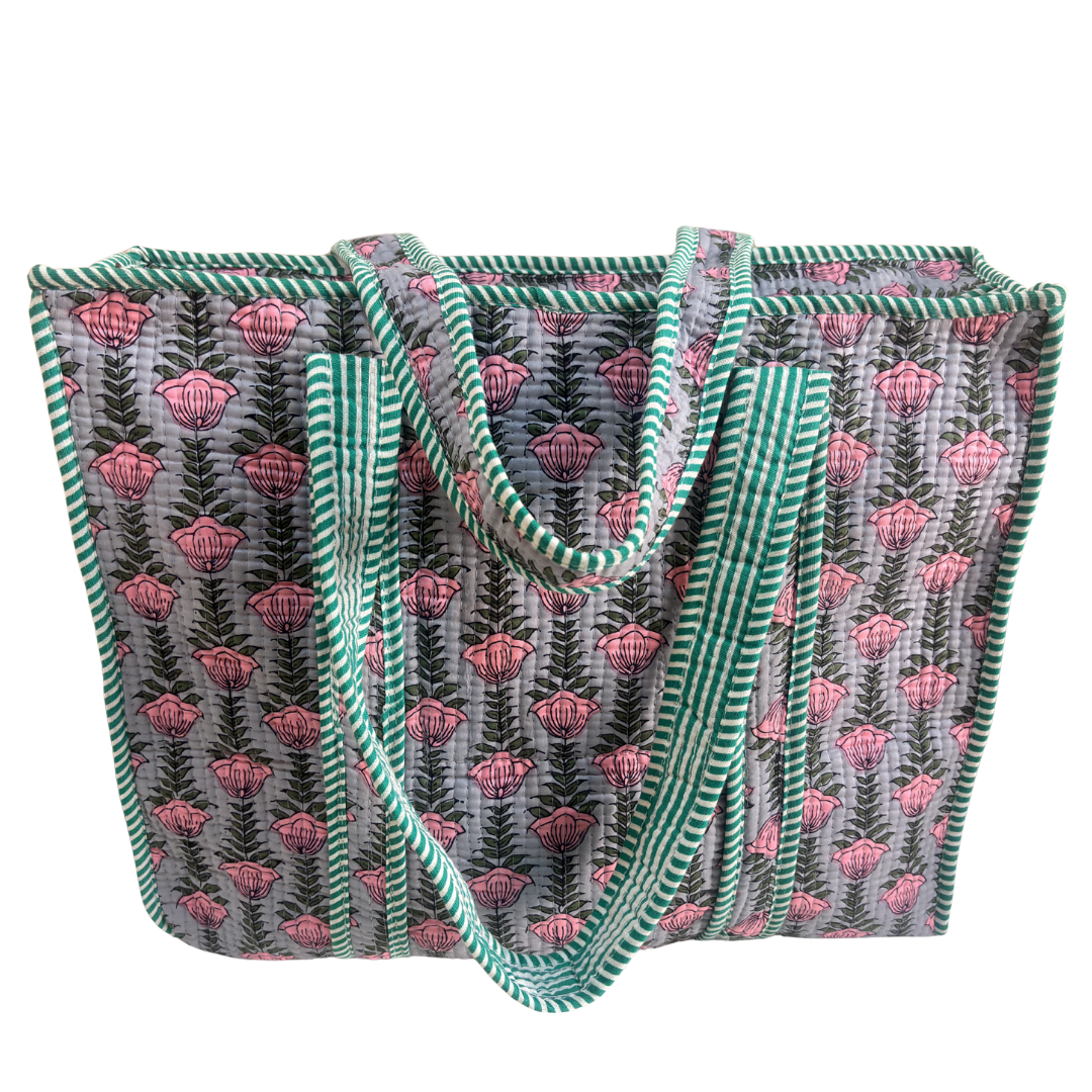 Quilted Cotton Shopping Tote Bag – Block Print, Handcrafted | The House of RajPadmini