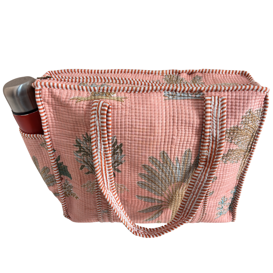 Artisan Quilted Bloom Quilted Cotton Tote - Handcrafted Shopping Companion