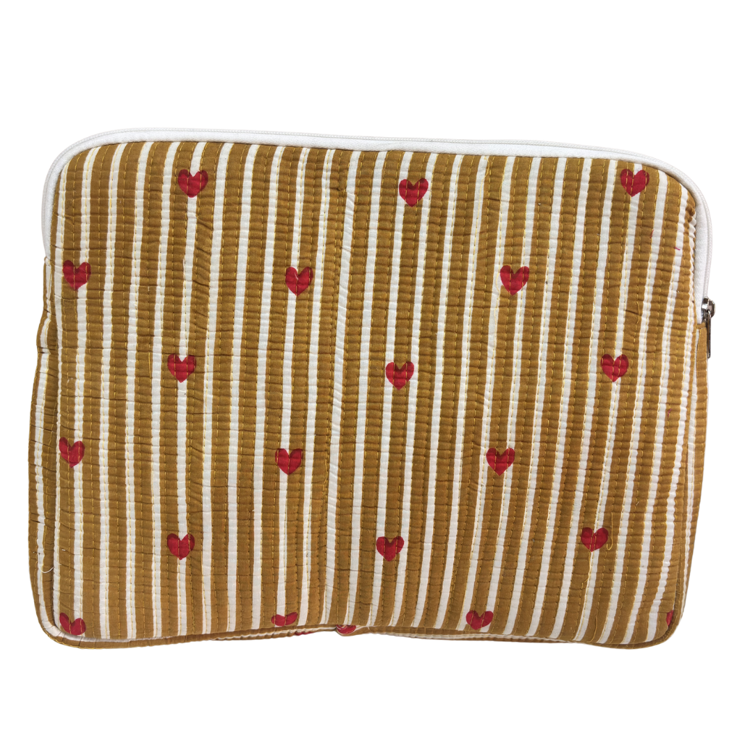Quilted Cotton Laptop Sleeve with External Pocket — Handcrafted 14-inch Sleeve | The House of RajPadmini