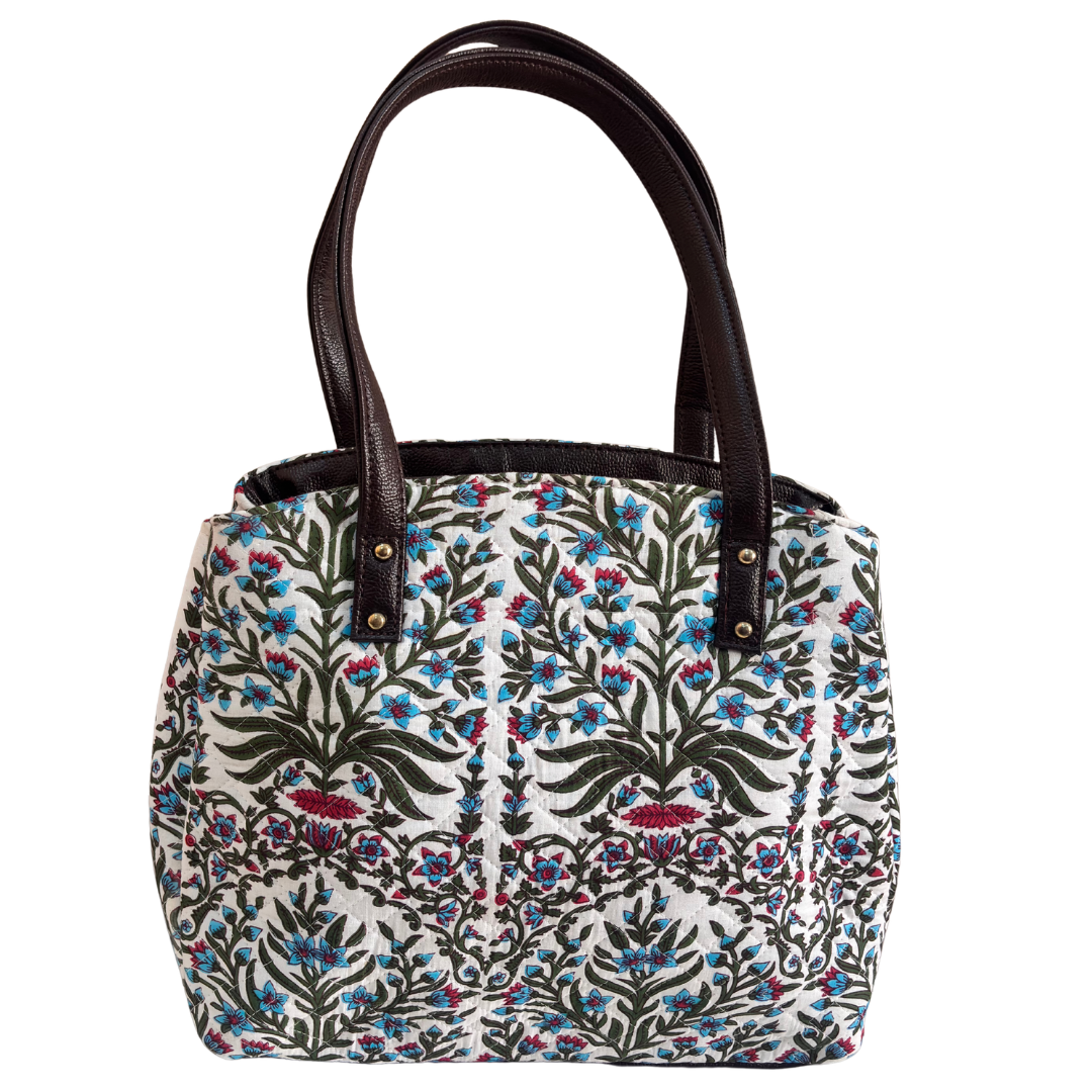 The House of RajPadmini Cross Quilted Cotton Tote Bag with Matching Pouch