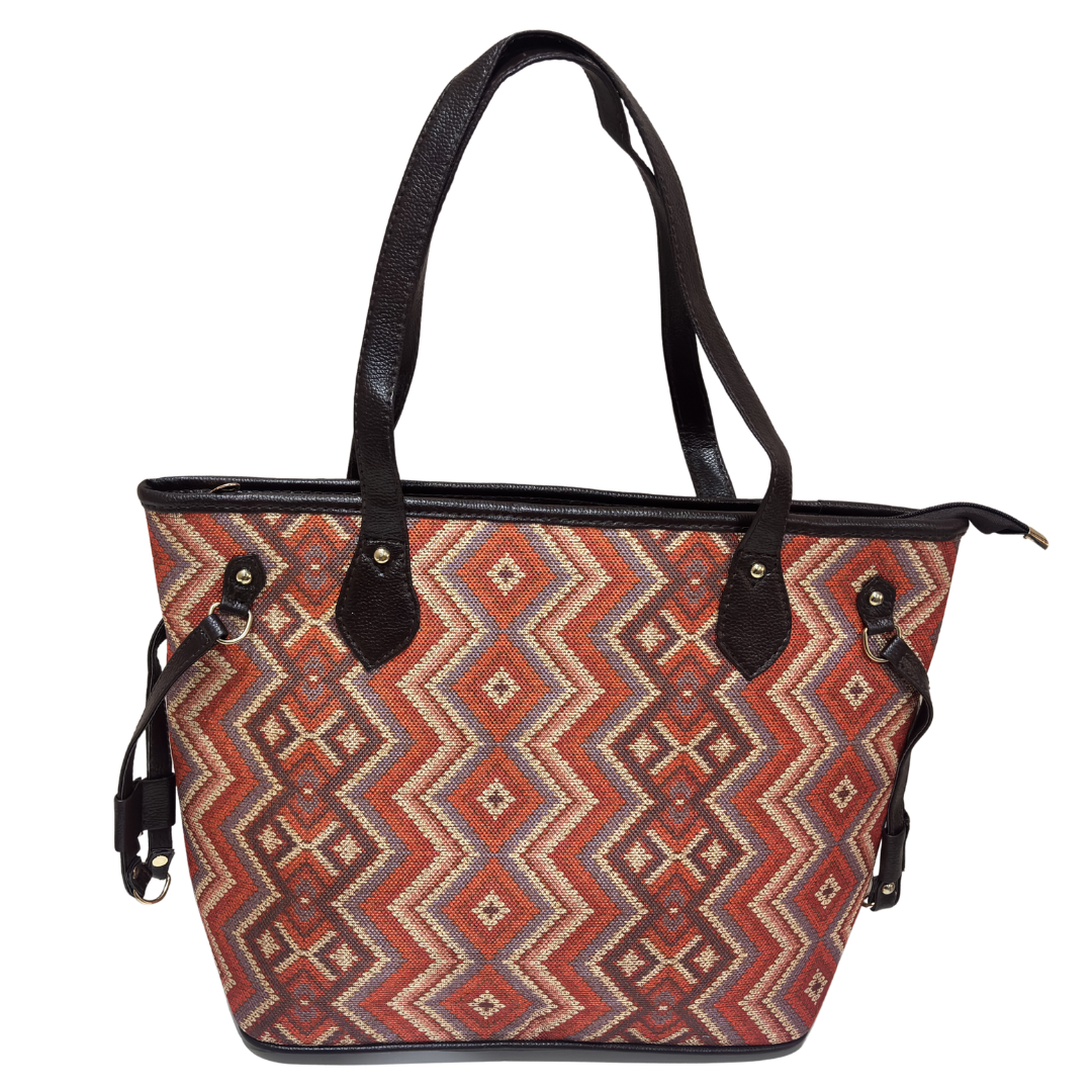 The House of RajPadmini Printed Tote Bag with Complimentary Pouch | Boho Geometric Print
