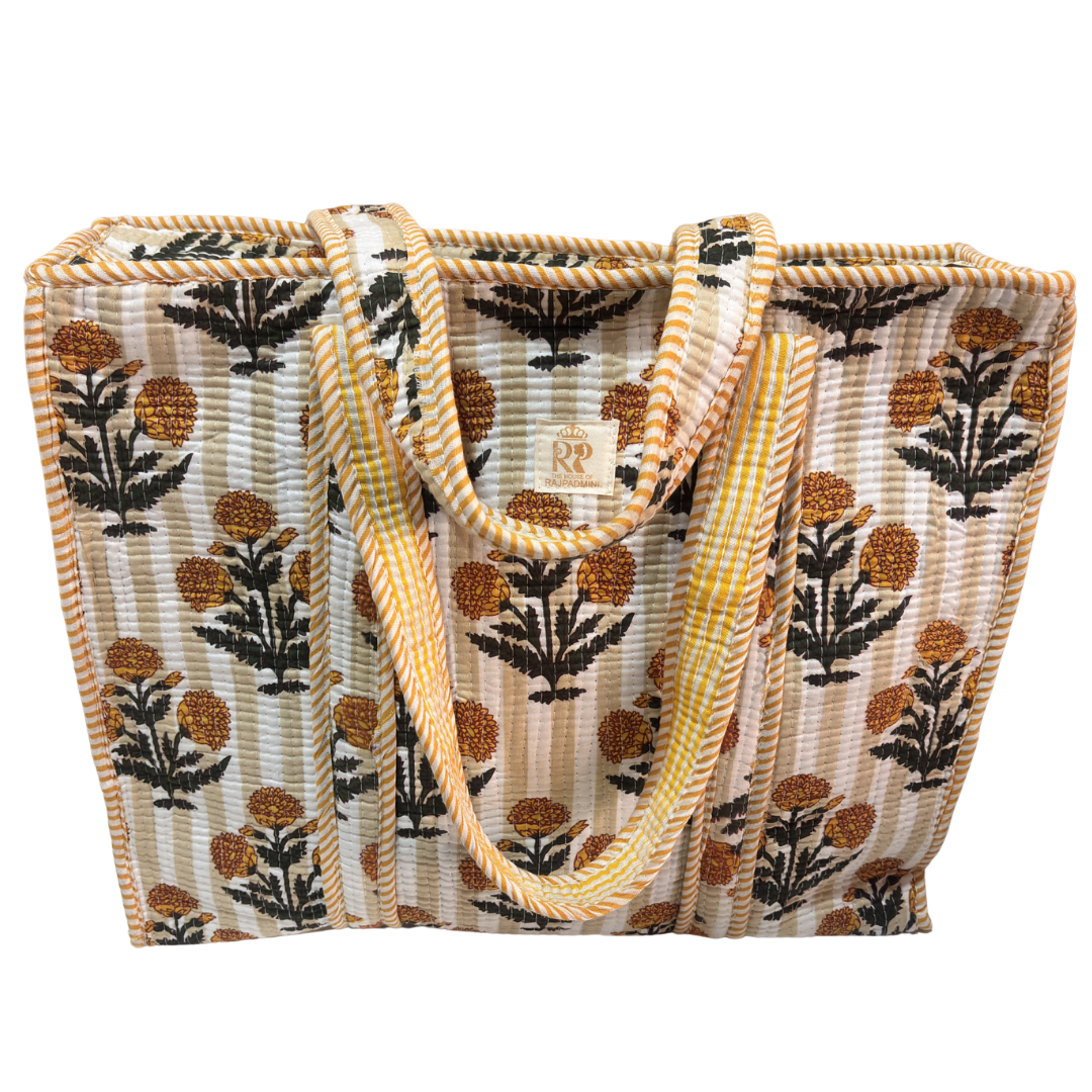 Quilted Cotton Shopping Tote Bag – Block Print, Handcrafted | The House of RajPadmini