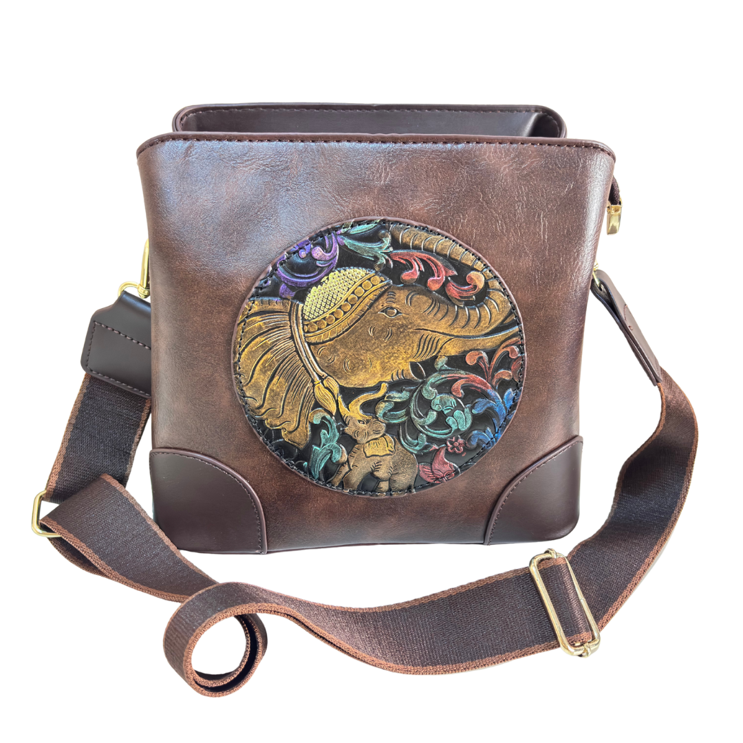 Handcrafted Elephant Design Handbag Convertible Crossbody Bag