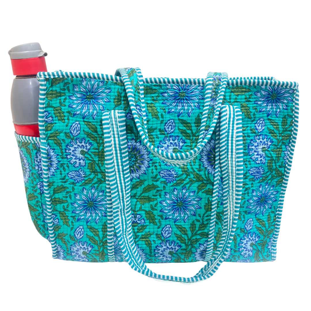 Artisan Quilted Bloom Cotton Tote - Handcrafted Shopping Companion