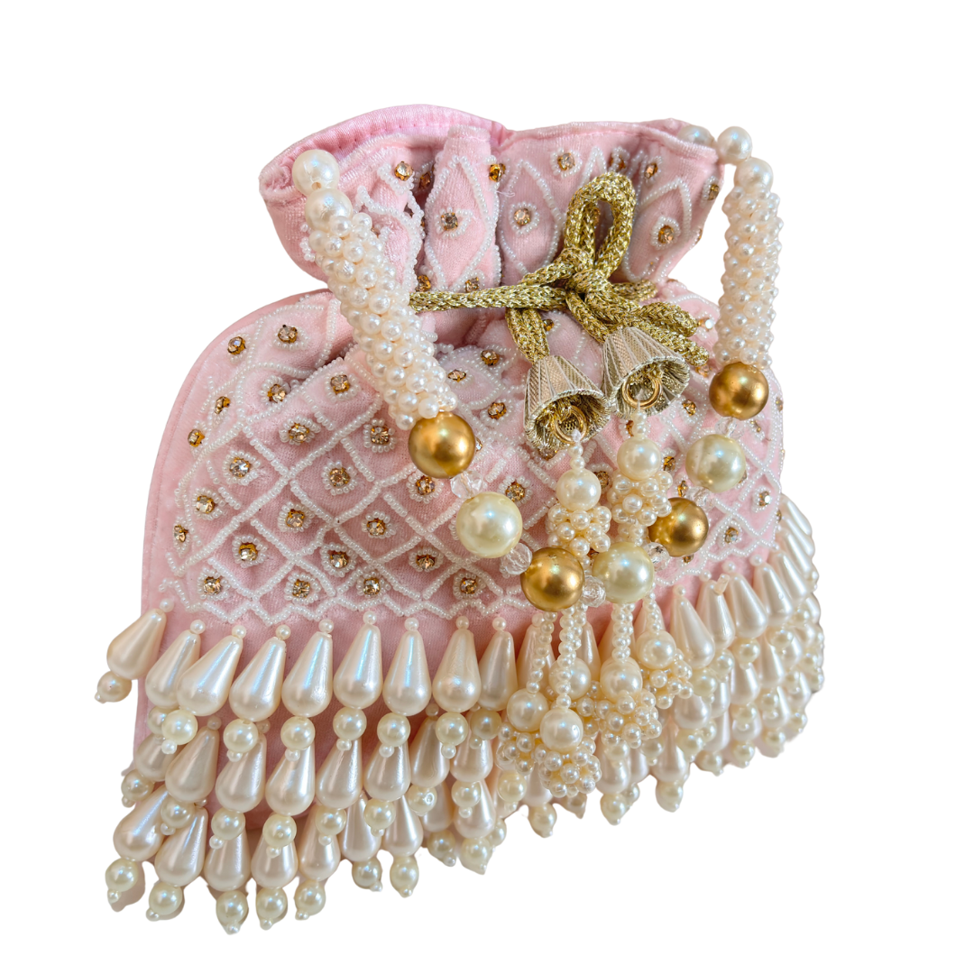 The House of RajPadmini Velvet Pearl Embroidered Potli Bag