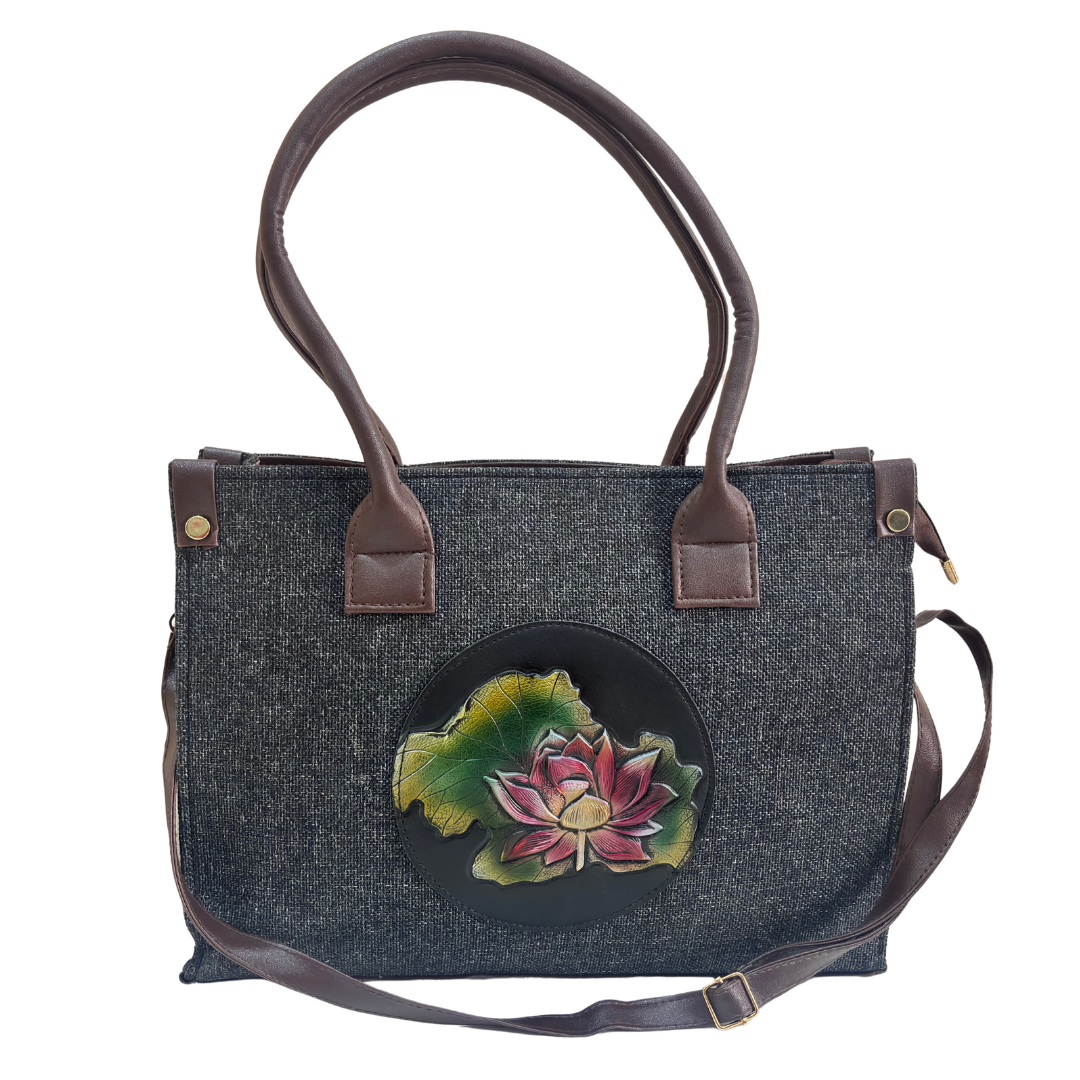The House of RajPadmini Jute Tote Bag with Medallion Embossed Print