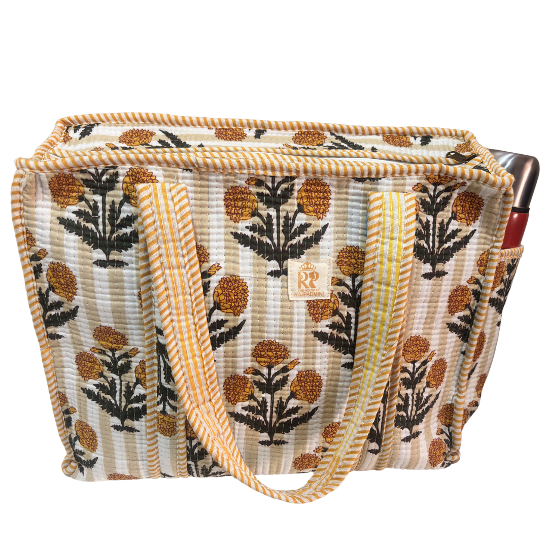 Artisan Quilted Bloom Quilted Cotton Tote - Handcrafted Shopping Companion