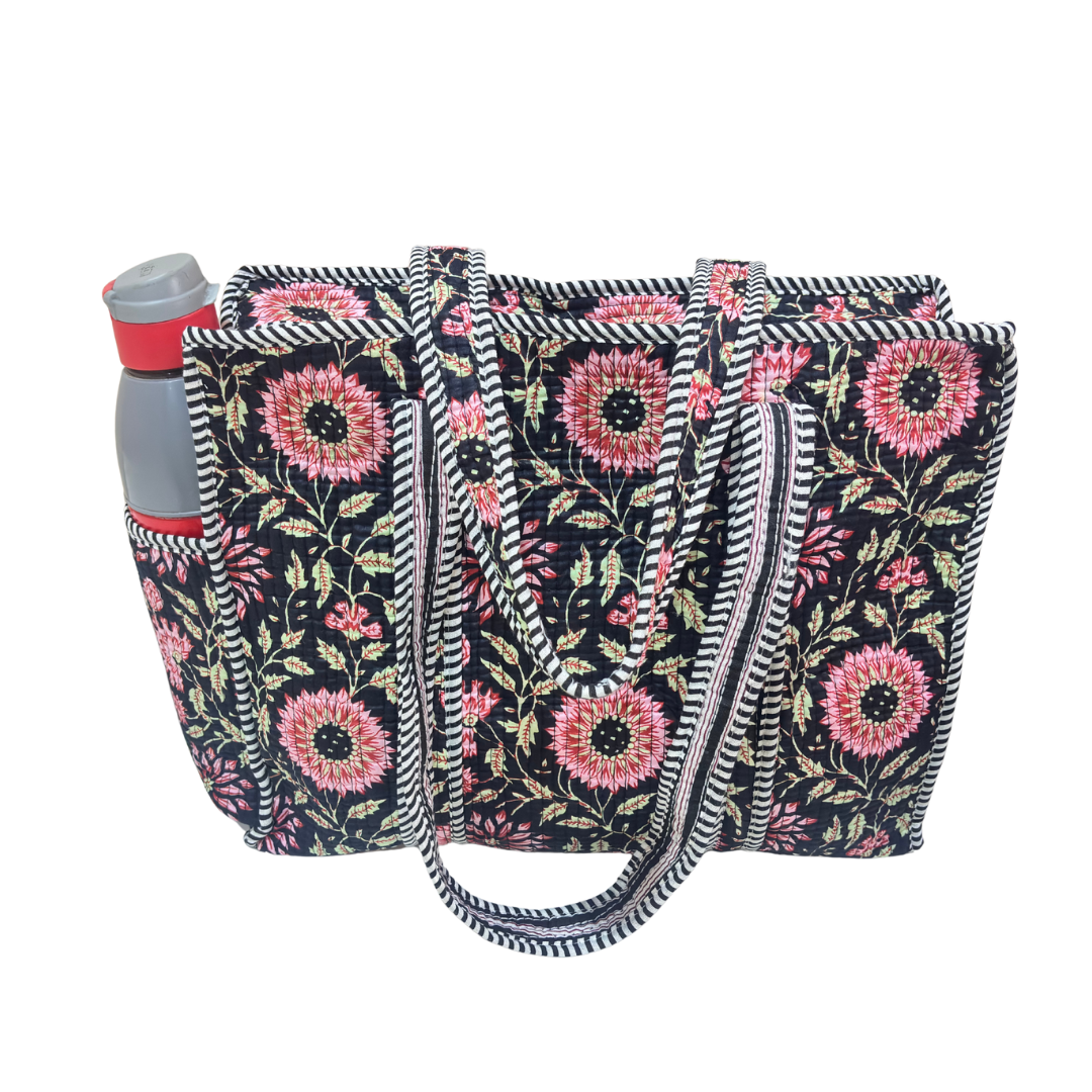 Artisan Quilted Bloom Cotton Tote - Handcrafted Shopping Companion
