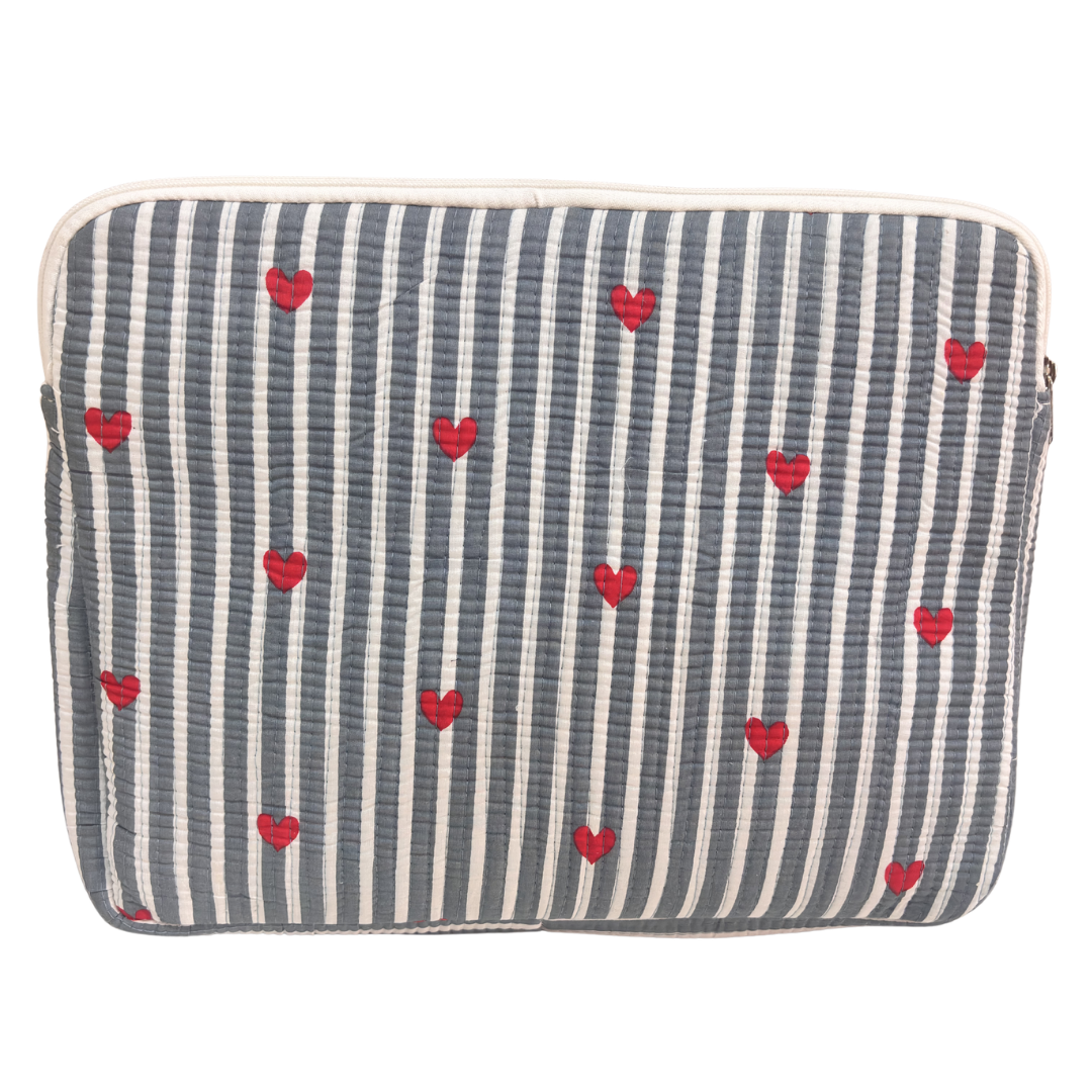 Quilted Cotton Laptop Sleeve with External Pocket — Handcrafted 14-inch Sleeve | The House of RajPadmini