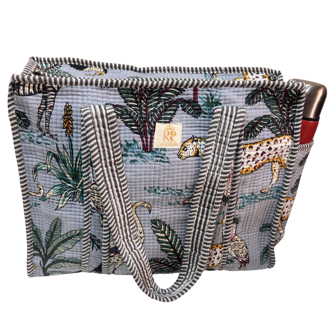 Artisan Quilted Bloom Quilted Cotton Tote - Handcrafted Shopping Companion