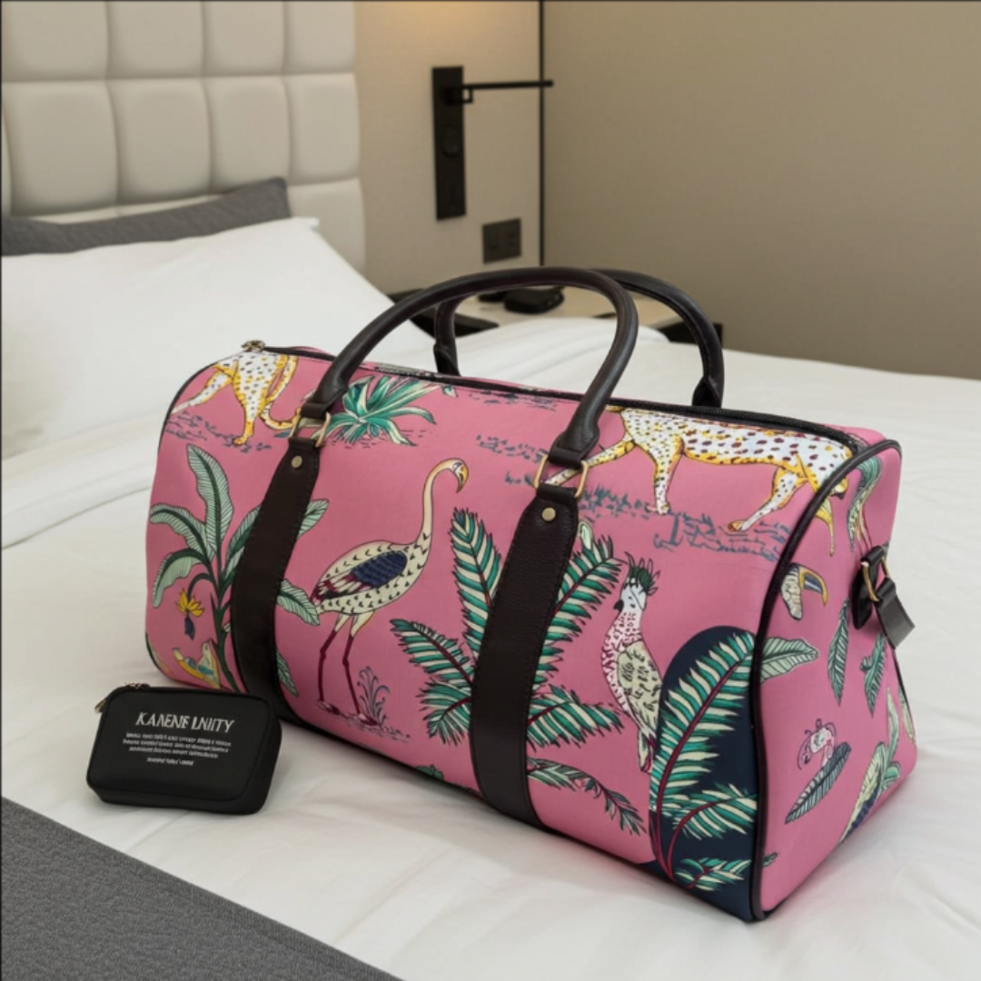 Animal Print Cotton Duffle Bag (Pink variant) by The House of RajPadmini — handcrafted in Jaipur