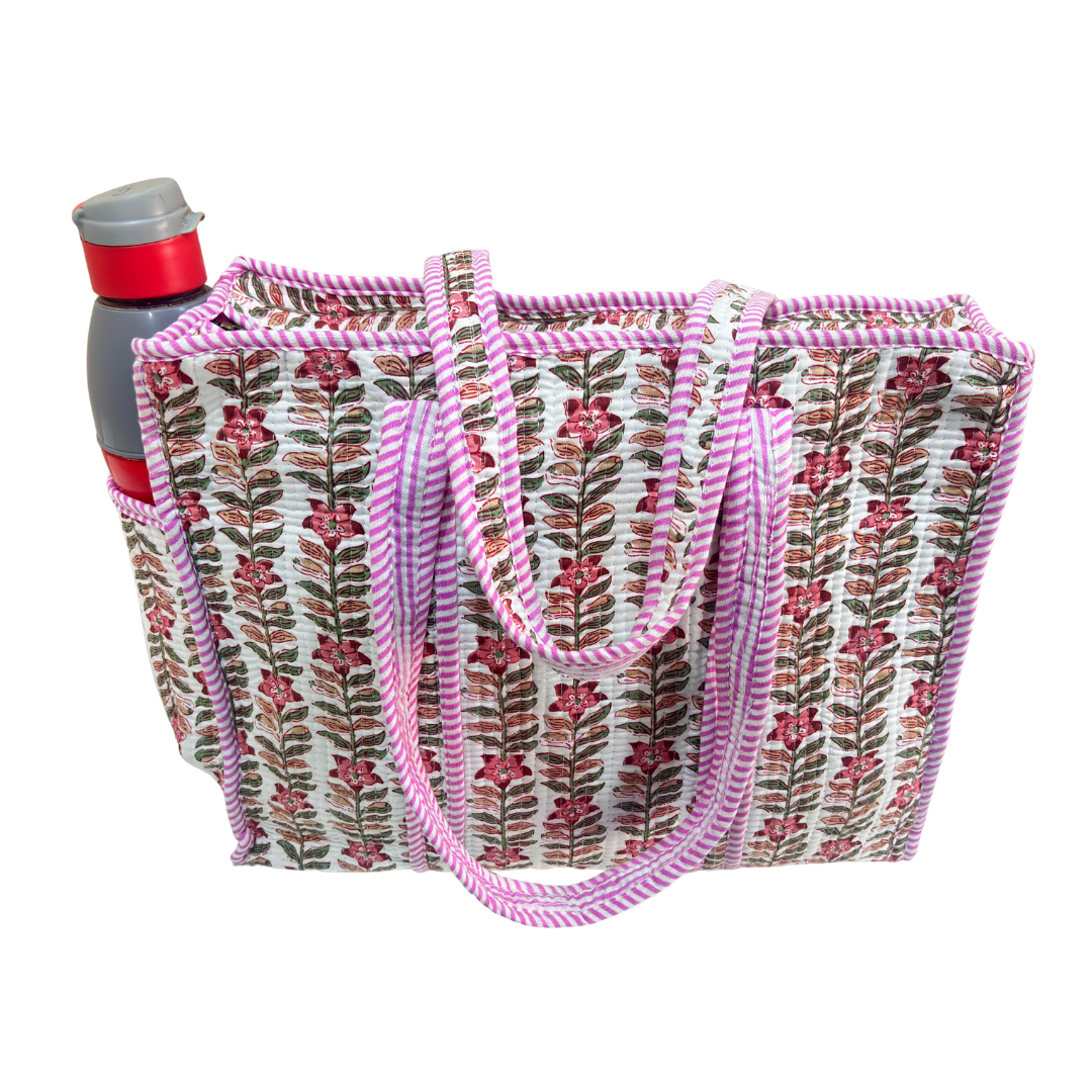 Artisan Quilted Bloom Cotton Tote - Handcrafted Shopping Companion