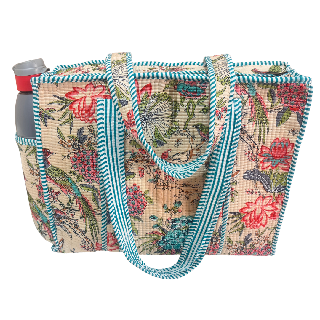Artisan Quilted Bloom Cotton Tote - Handcrafted Shopping Companion