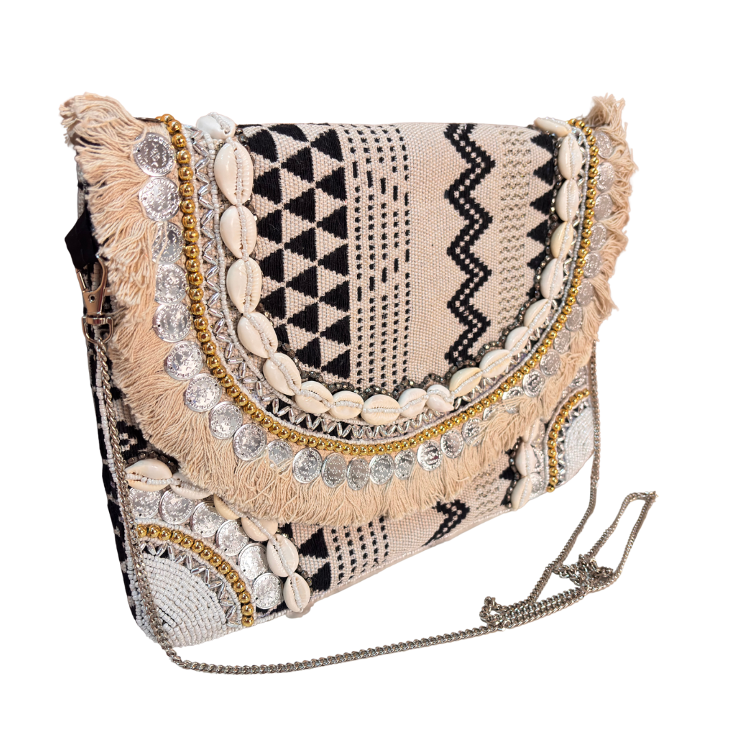 Boho Chic Cotton Crossbody Clutch and Convertible Sling