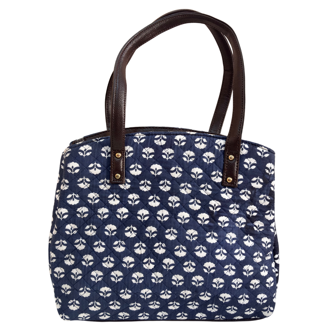 The House of RajPadmini Cross Quilted Cotton Tote Bag with Matching Pouch