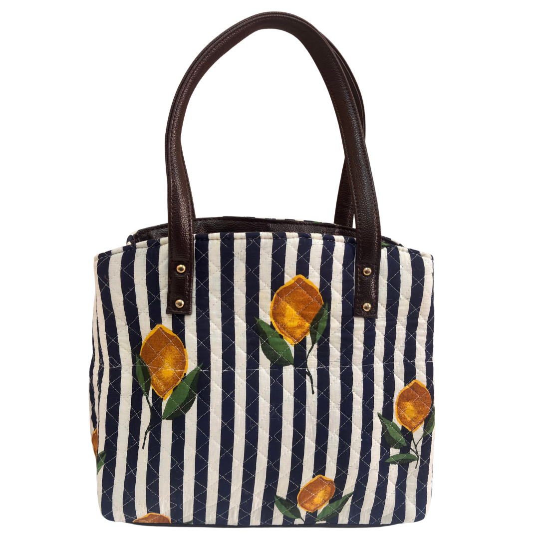 The House of RajPadmini Cross Quilted Cotton Tote Bag with Matching Pouch