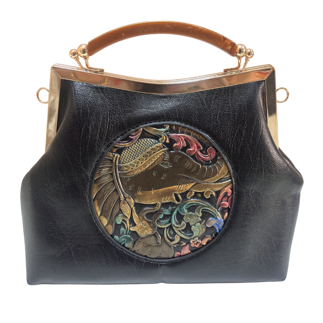 Metal Elephant Satchel Bag for Women | Handcrafted Sling Handbag with Top Handle | Ethnic & Festive | The House of RajPadmini