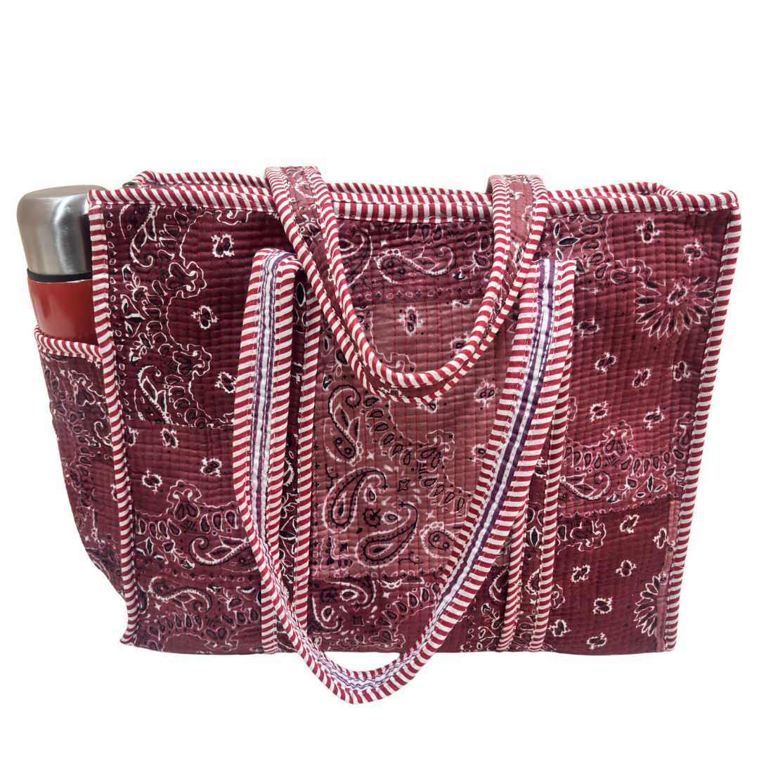 Artisan Quilted Bloom Quilted Cotton Tote - Handcrafted Shopping Companion