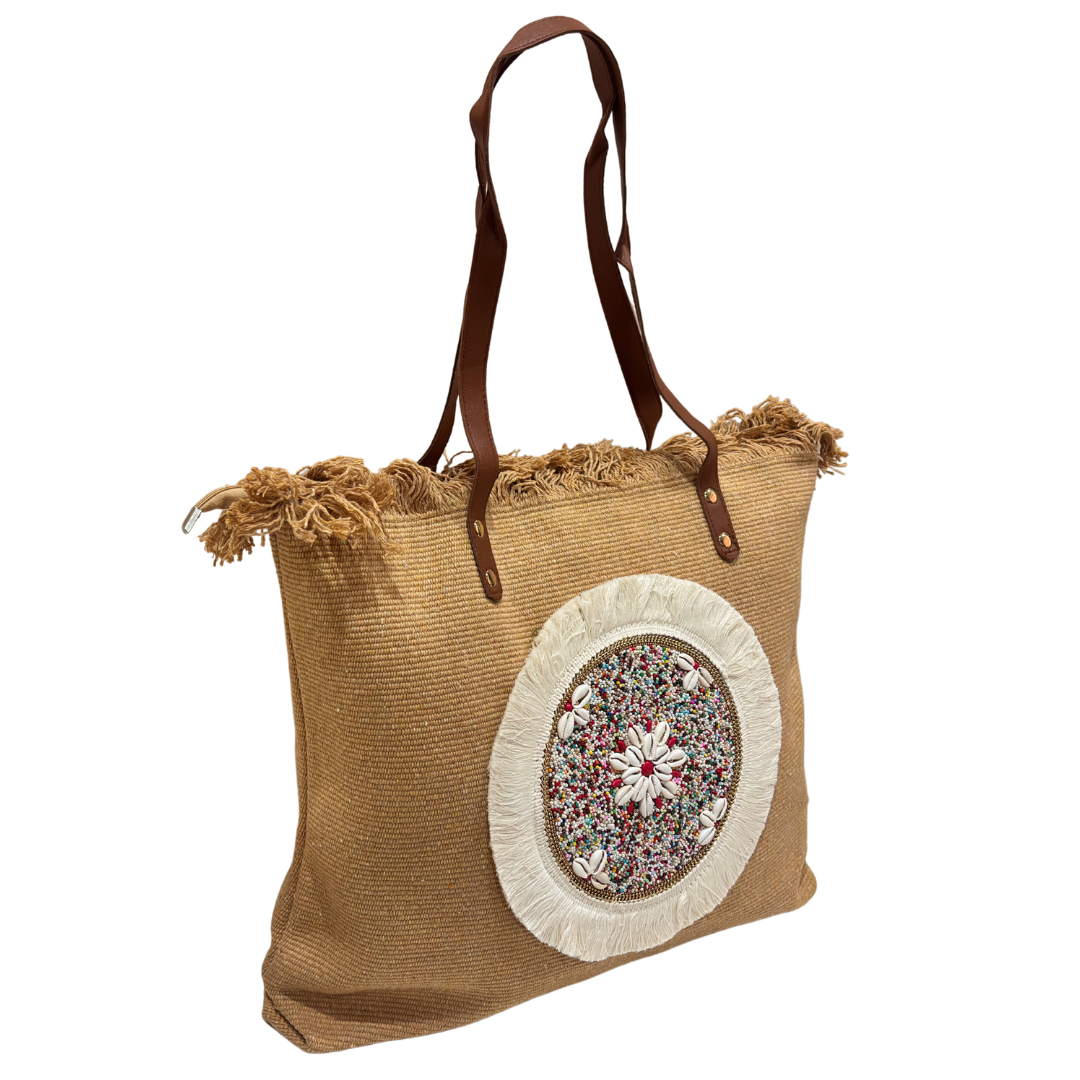 Beaded Canvas Tote Bag for Women | Hand-Embellished Bohemian Tote