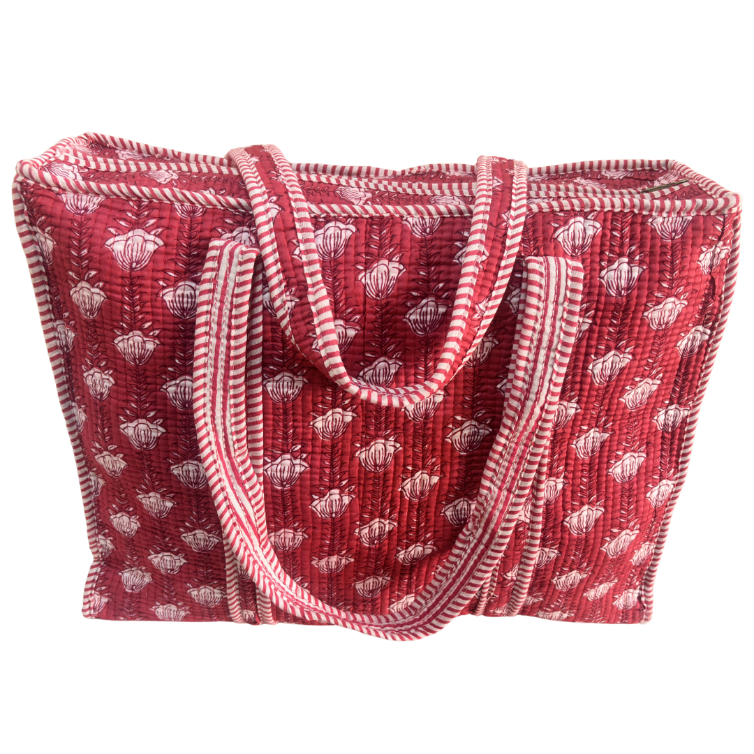 Quilted Cotton Shopping Tote Bag – Block Print, Handcrafted | The House of RajPadmini