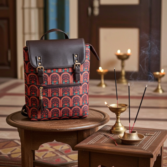 The Heritage Keeper Edition Backpack - Stories in Every Stitch | Rajasthani Arch Canvas Collection