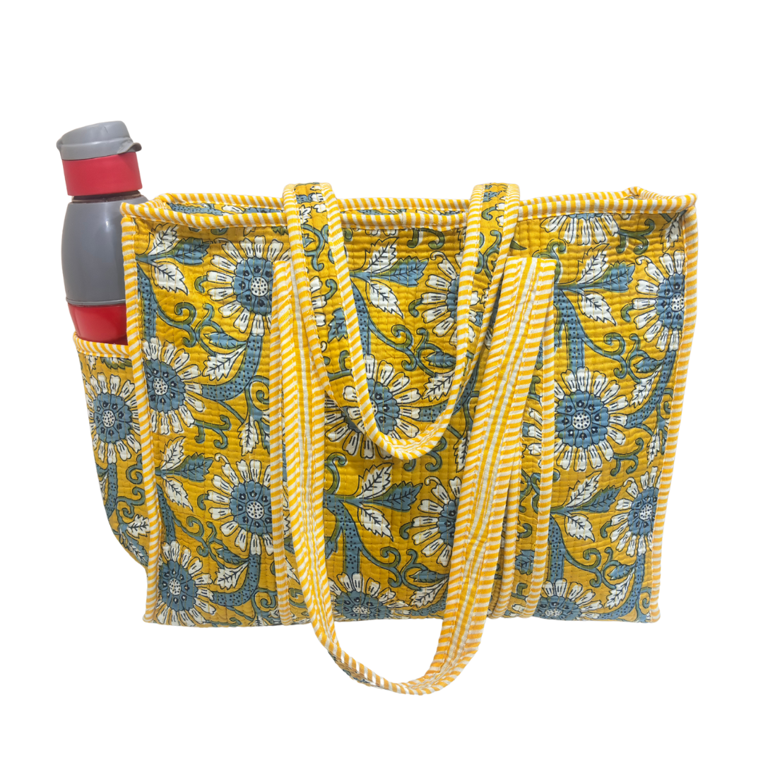 Artisan Quilted Bloom Cotton Tote - Handcrafted Shopping Companion