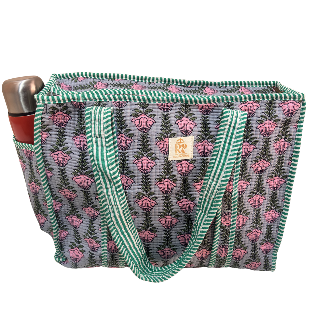 Artisan Quilted Bloom Quilted Cotton Tote - Handcrafted Shopping Companion